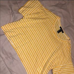 Forever 21 Yellow Stripped Crop T-shirt